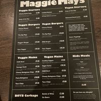 Menu  at Maggie Mays in Belfast