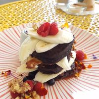 Cacao and buckwheat pancakes with banana and yummy chocolate sauce! at Betty's Bohemian Beach Cafe in Port Douglas