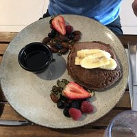 Vegan buckwheat pancakes  at Betty's Bohemian Beach Cafe in Port Douglas