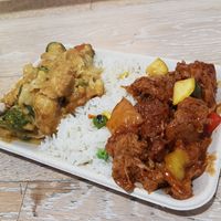 Satay chicken and sweet & sort sour pork at Chi Ran Vegetarian Bar in Broadbeach