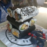 6 different sushi, I loved the veg duck and veg BBQ pork most, tempura sushi also delicious at Chi Ran Vegetarian Bar in Broadbeach