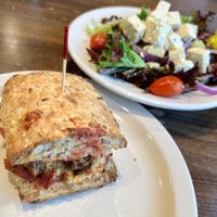 Vegan meatball sandwich and vegan Greek salad   at Pizza Luce in Roseville