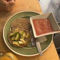 Tostada avocado and tomatoes   at Milk Away in Sevilla