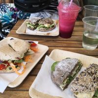 Vegans joy and hummus on rye, spelt and multigrain wheat at Milk Away in Sevilla