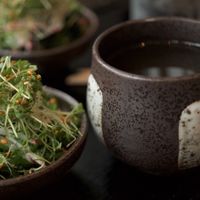 Mushroom consommé  with seaweed salad at Karma Sushi in Aalborg