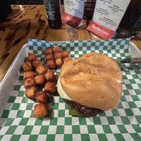 The burger is mashed because I forgot to take the pic😅  at The Ice Haus in Murray