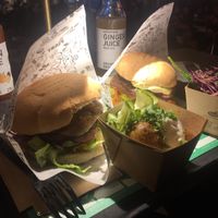burgers with cheese and with bearnaise sauce at The Plant in Stockholm