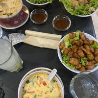 Shitake mushrooms, coconut soups, veg chicken, sweet veg chicken  at Tien Hiang in Paris