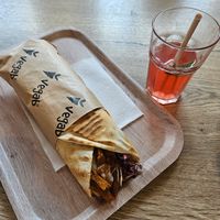 Cheese and nacho vegab with rhubarb lemonade at Vegab in Krakow