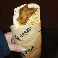 Vegan kebab from Vegab, this is the Olymp with tzatziki, black olives and sundried tomatoes.  at Vegab in Krakow