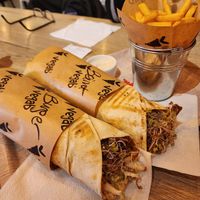 Burgerowy, Beirut, and fries at Vegab in Krakow