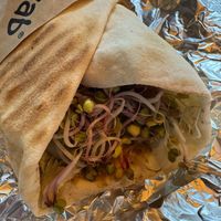 Aloha Kebab - tofu meat, cucumbers, tomatoes, radish sprouts, mango sauce and pineapple. Delicious!!  at Vegab in Krakow