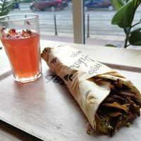 Large Aloha kebab and rose drink. Kebab was incredible but the drink was bland and I didn't like the rose petals in the drink. £10 roughly for 2 kebabs and 2 drinks at Vegab in Krakow