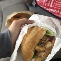 Lemongrass tofu and vegan donut (and she threw in a free spring roll) $8.50!!!  at Trang Bakery and Cafe in Collingwood