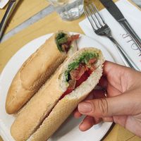 Pesto baguette, with no mozzarella  at Ginger in Rome