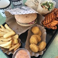 Schnitzel burger, tempeh wrap and nuggets  at Swing Kitchen - Operngasse in Vienna