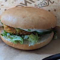 Schnitzel burger with cranberry mayo at Swing Kitchen - Operngasse in Vienna