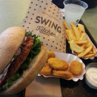 Vienna Burger, vegan nuggets, Vienna dipping sauce and fries... the lemonade was good.  at Swing Kitchen - Operngasse in Vienna