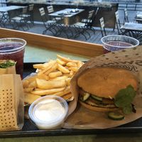 Vienna burger, Swiss wrap, chips and garlic mayo at Swing Kitchen - Operngasse in Vienna