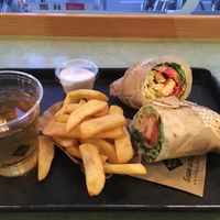 Seitan schnitzel wrap with garlic sauce aside  at Swing Kitchen - Operngasse in Vienna