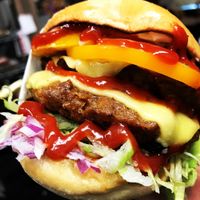 Traditional burger at 701 Coffee in Seattle