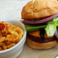 Veggie burger with portobello bacon | mac at Gnome Cafe in Charleston