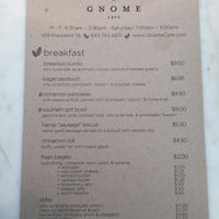 Menu at Gnome Cafe in Charleston