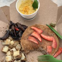 Pancakes and grits at Gnome Cafe in Charleston