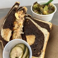 Reuben sandwich with a side of Brussel sprouts   at Gnome Cafe in Charleston