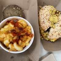 Mac n cheese and a bagel sandwich   at Gnome Cafe in Charleston