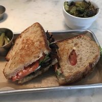 Simple tasty “BLT” & Brussel sprouts.  at Gnome Cafe in Charleston