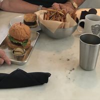 Fried seitan, fries, & sausage biscuit. at Gnome Cafe in Charleston