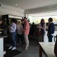 line at Gnome Cafe in Charleston