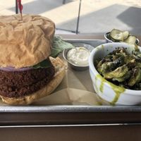 Fried Seitan and brussel sprouts  at Gnome Cafe in Charleston