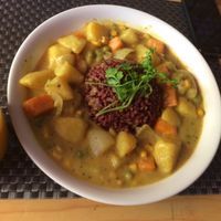 potatoes and chickpeas coconut  curry (yummy)  at Jalus Vegan Kitchen in Hanoi