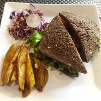 vegan burger 
 at Jalus Vegan Kitchen in Hanoi