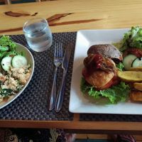 scrambled egg & BBQ burger at Jalus Vegan Kitchen in Hanoi
