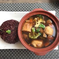 braised tofu and black rice, yummoooo at Jalus Vegan Kitchen in Hanoi