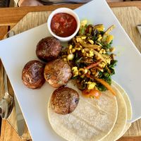 Tofu scramble with a side of roasted red potatoes at Duo - Four Seasons Resort in Wailea