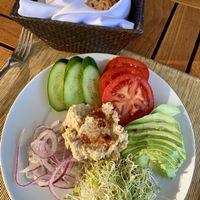 Build your own bagel sandwich with all the veggies and hummus  at Duo - Four Seasons Resort in Wailea