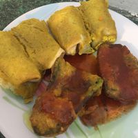 Stuffed peppers and romeritis with cactus at Govinda Ram in Mexico City