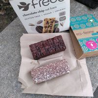 Sweet bars from top: hazelnut chocolate and bounty at Harvest Natural Foods in Bristol