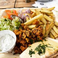 Tempeh gyro plate  at The Royal Oak in Tetbury