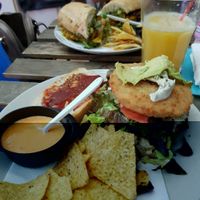 Chickn burger (front) and falafel (behind) at El Veganito del Charco in Lanzarote