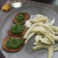 Seitan in salsa di rucola con finocchi in insalata at Vibrazioni Vegetali in Abbiategrasso