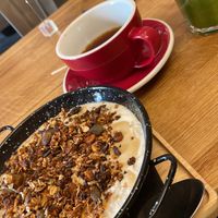 Porridge vegan option-with soy yoghurt   at Wesola Cafe in Krakow