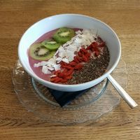 Mixed berry smoothie bowl at Wesola Cafe in Krakow