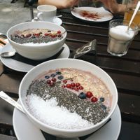 Vegan mixed berry smoothie bowl at Wesola Cafe in Krakow