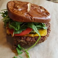 The impossible cheese burger at Riverdel in Brooklyn
