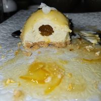 A look into the middle of the Yuzu Cheesecake Bomb (vegan & GF). Again, photos do not do it justice! at Chocolate Buddha in Melbourne